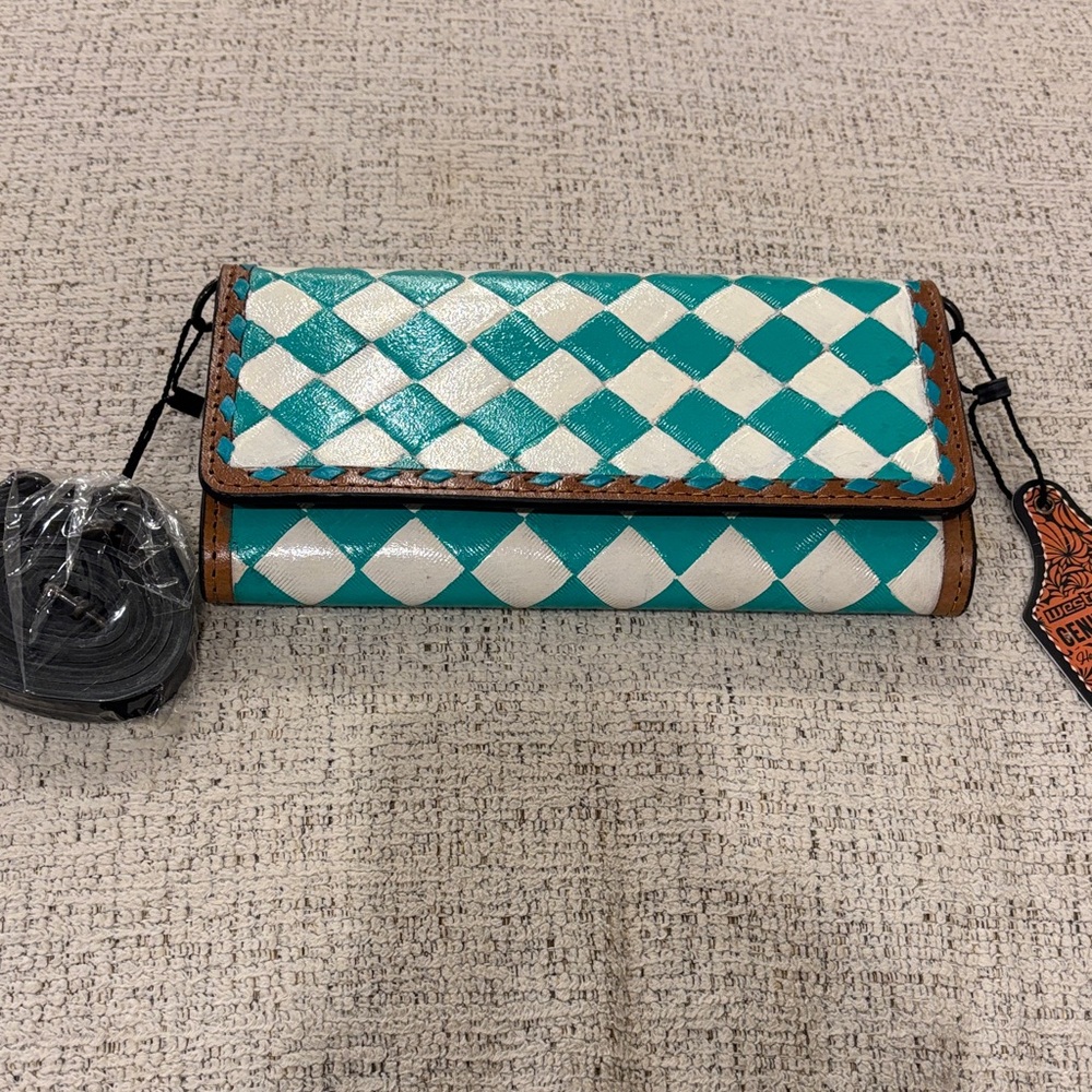Elegant Teal and White Checkered Women's Wallet